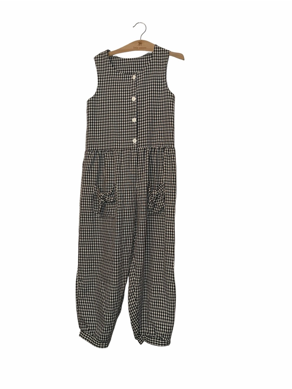 VTG Just Ducky girls Black & White Gingham Sleeveless jumpsuit romper sz 10